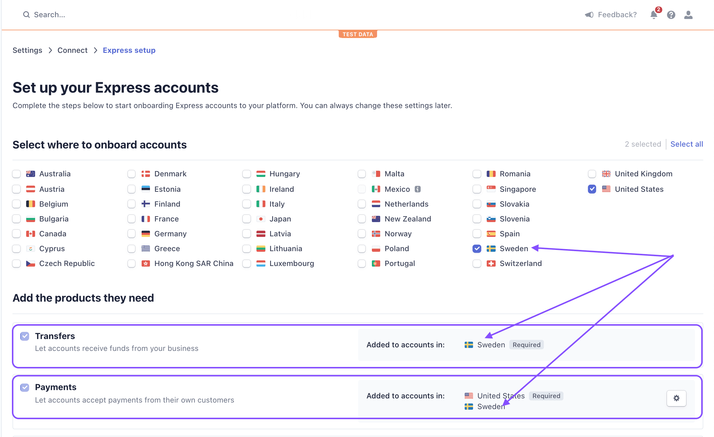 Enable your country in Stripe image